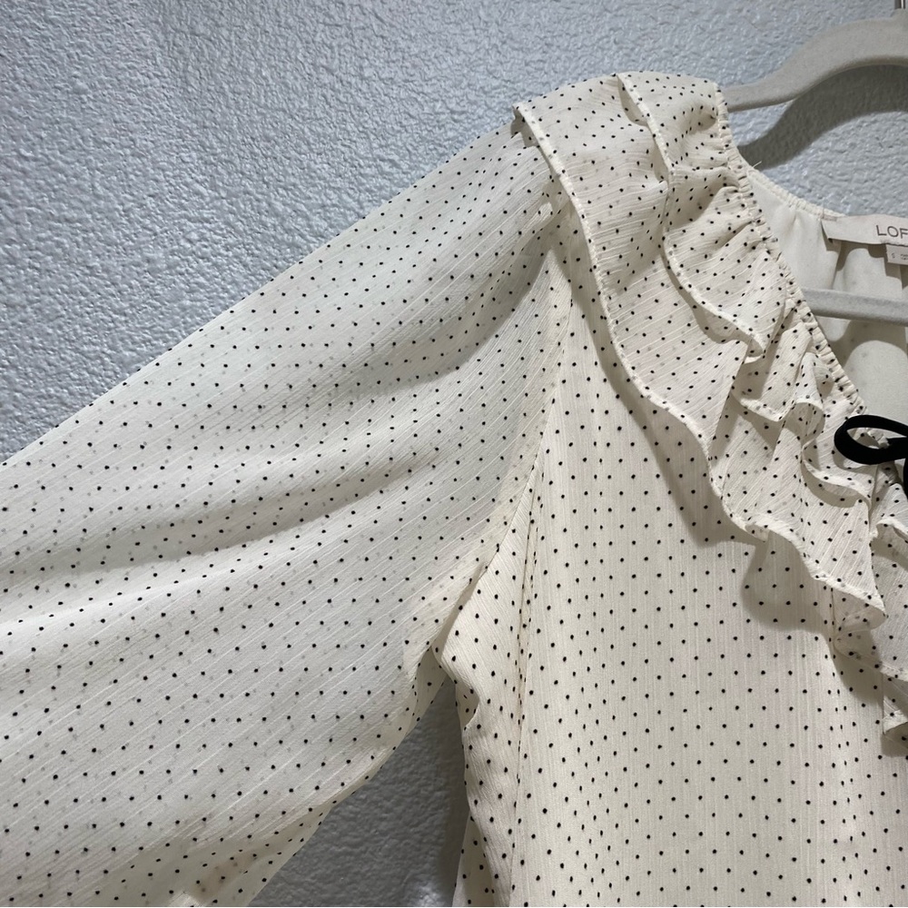 Loft Ivory Blouse with Black Polka Dot. SML - Picture 4 of 11